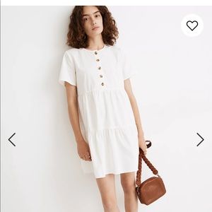 Button-Front Short-Sleeve Tiered Mini Dress